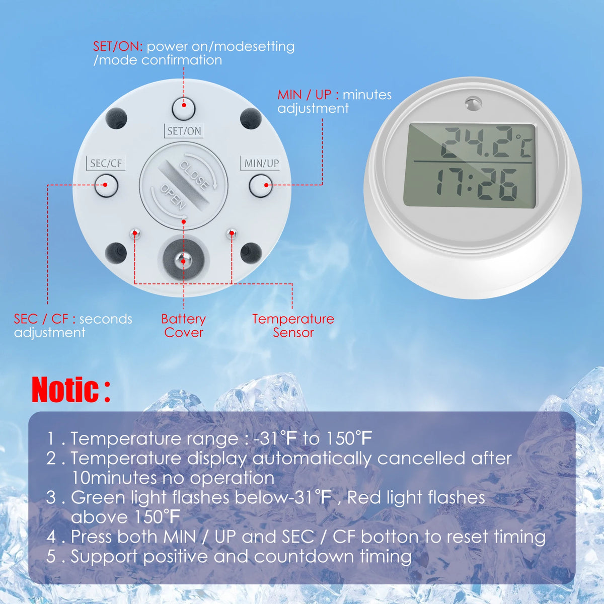 Alder Gauge Digital Ice Bath Thermometer & Timer — product image 6